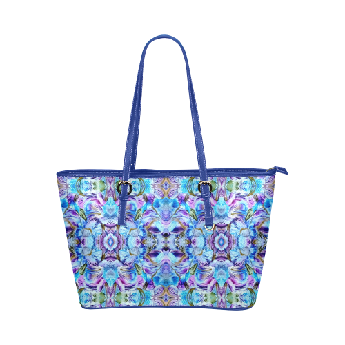 Elegant Turquoise Blue Flower Pattern Leather Tote Bag/Small (Model 1651)