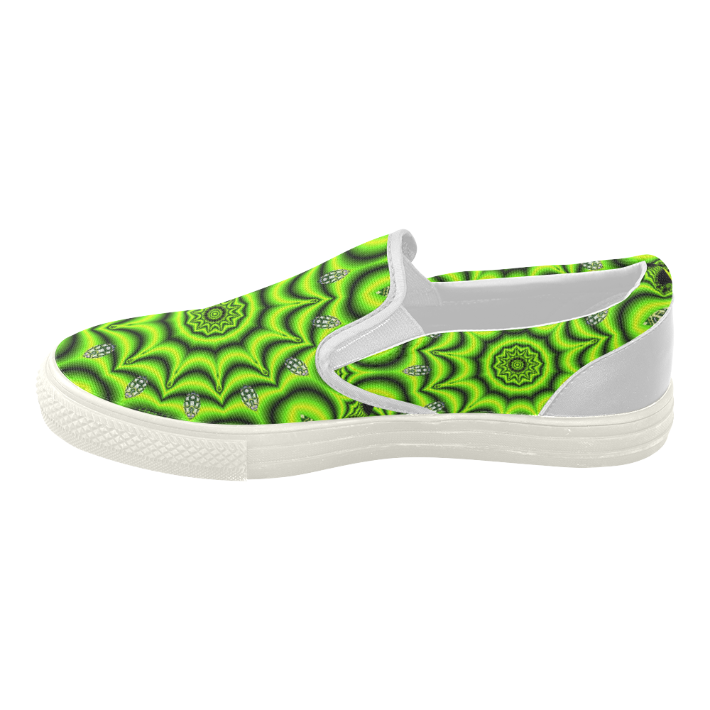 Spring Lime Green Garden Mandala, Abstract Spirals Women's Slip-on Canvas Shoes (Model 019)