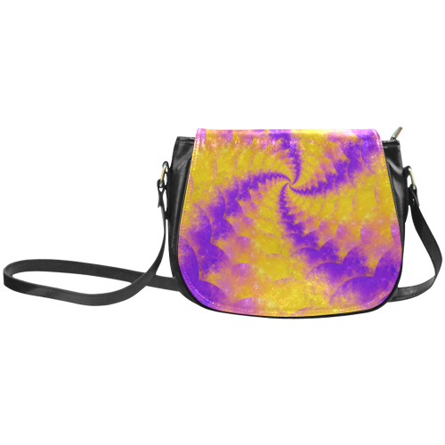 Color Explosion Spiral Yellow Lilac Composion Classic Saddle Bag/Small (Model 1648)