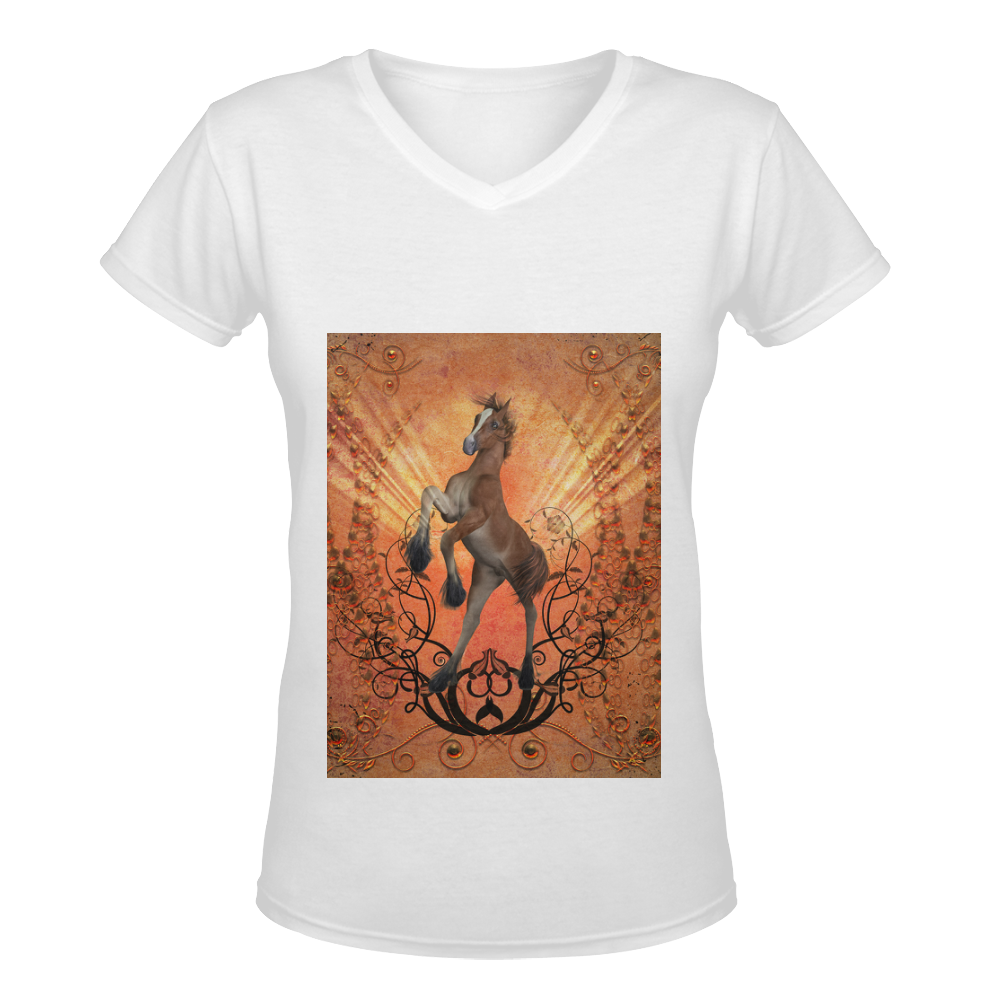 Awesome, cute foal with floral elements Women's Deep V-neck T-shirt (Model T19)