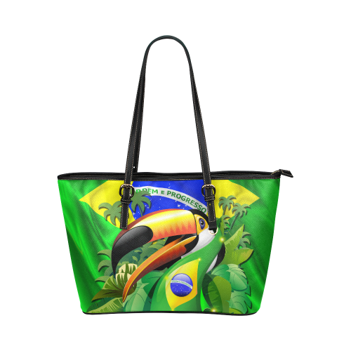 Brazil Flag with Toco Toucan Leather Tote Bag/Large (Model 1651)