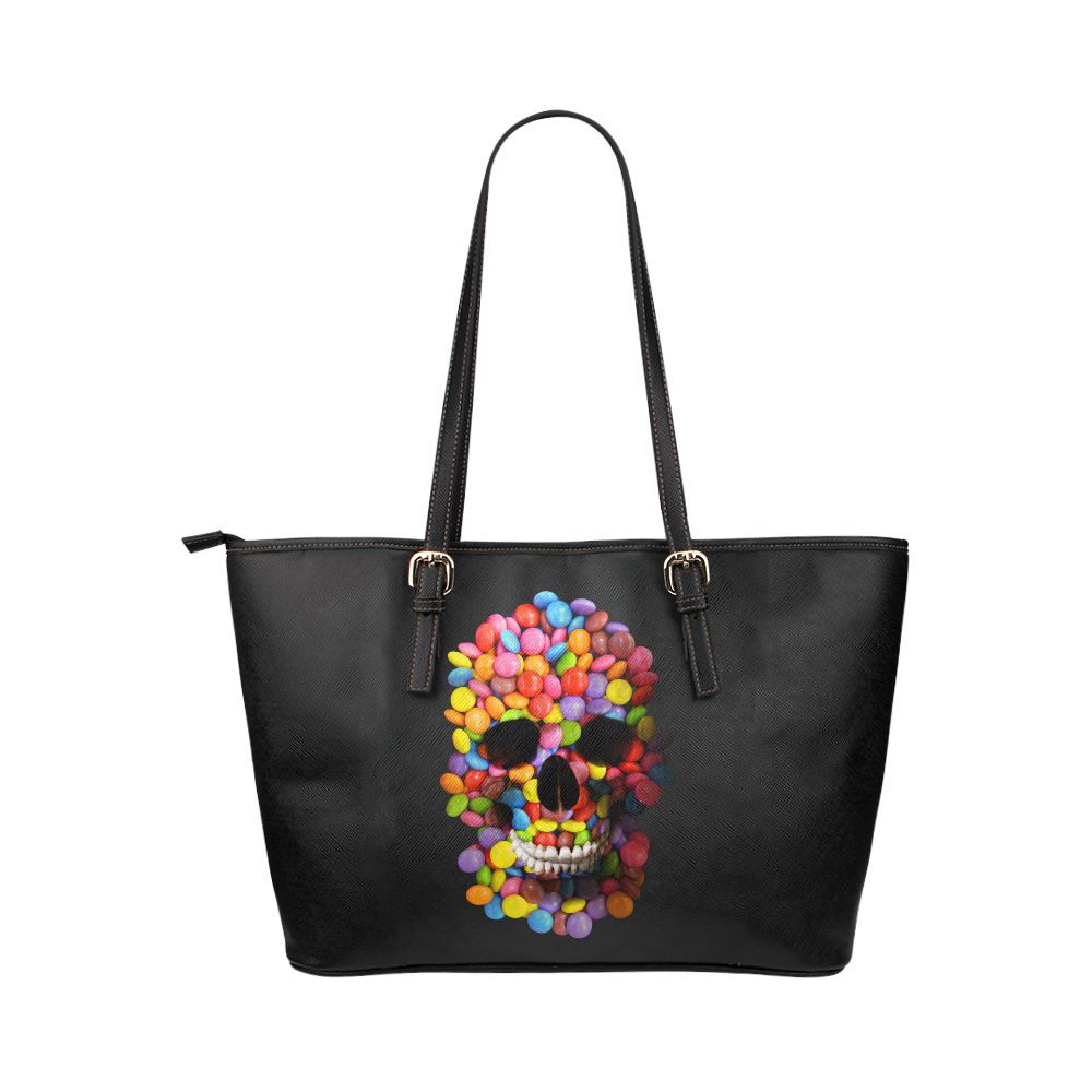 Halloween Candy Sugar Skull Leather Tote Bag/Small (Model 1651)