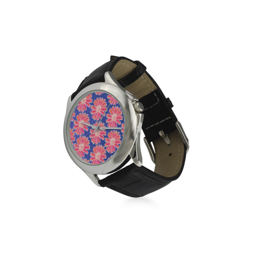 Pink Daisy Pattern Women's Classic Leather Strap Watch(Model 203)
