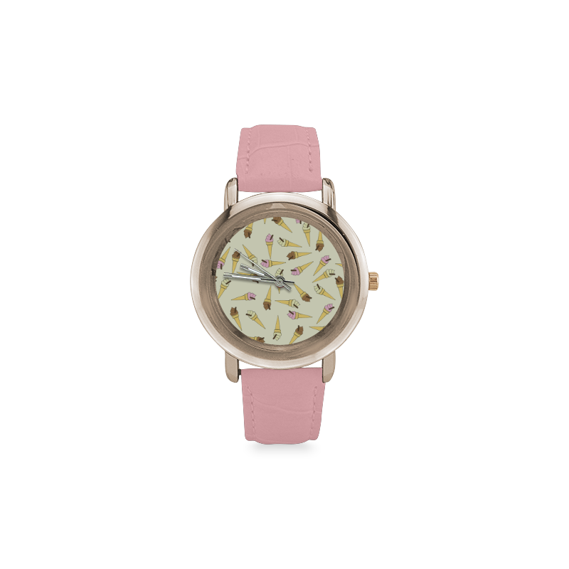 Neapolitan Ice Cream Women's Rose Gold Leather Strap Watch(Model 201)