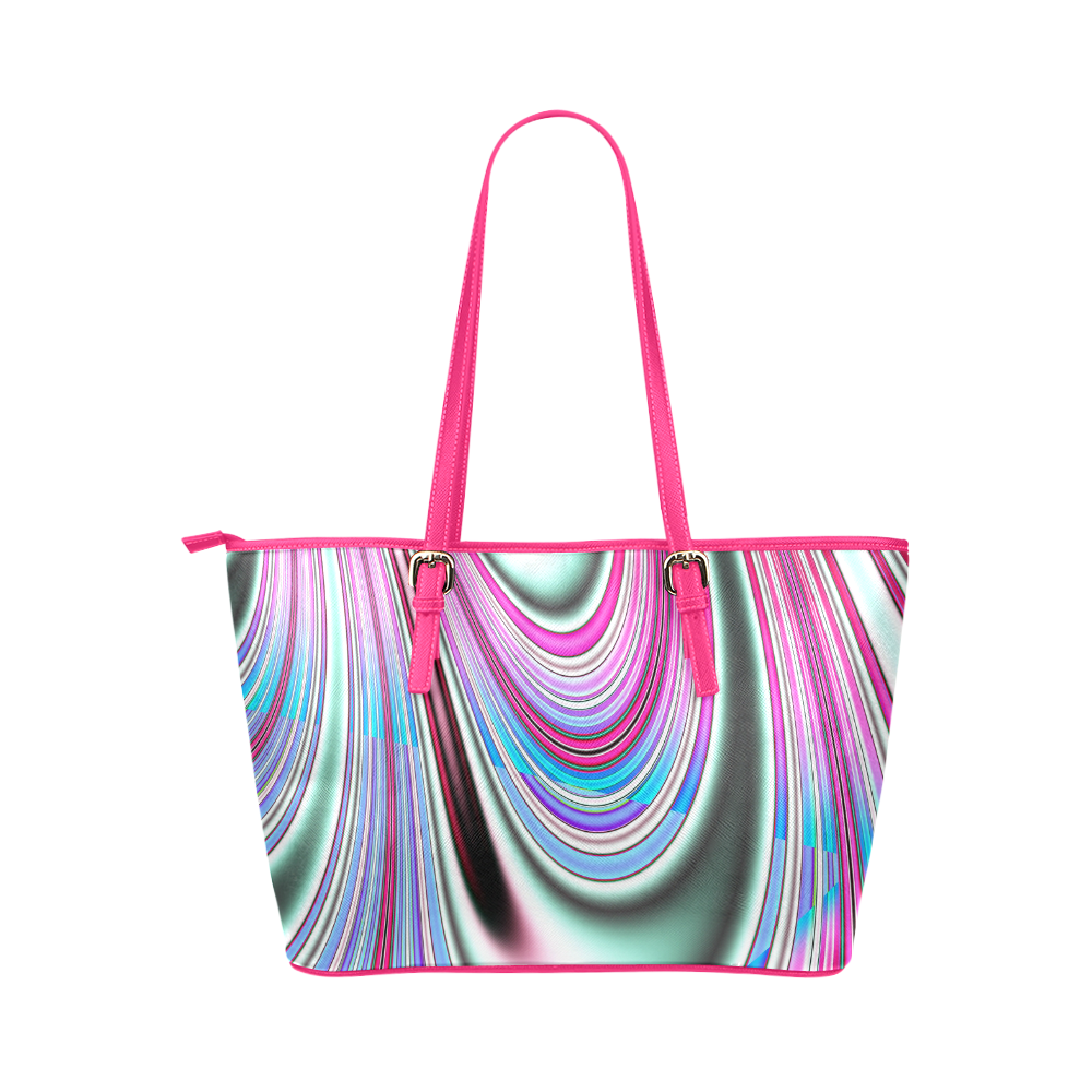 Pastel Ocean Waves Fractal Abstract Leather Tote Bag/Small (Model 1651)