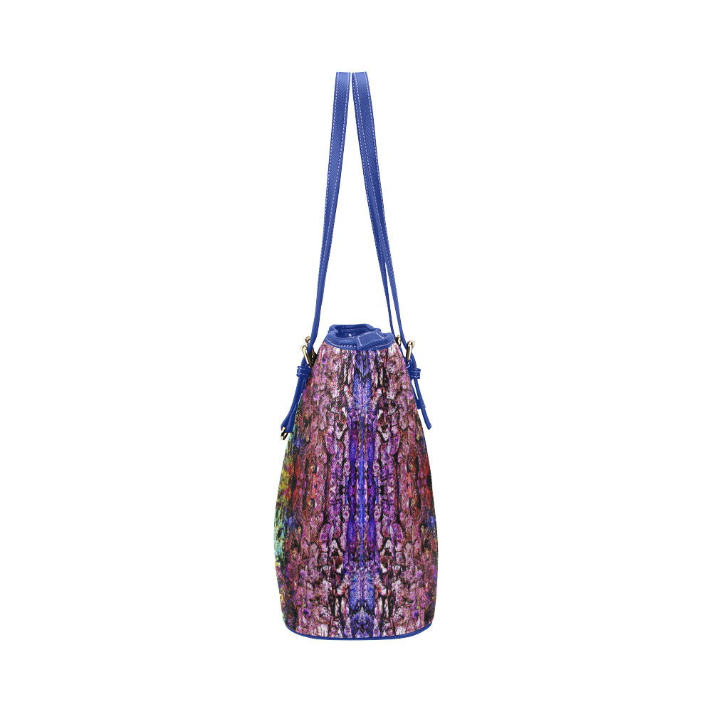 Abstract, Yellow Green, Purple, Tree Trunk Leather Tote Bag/Small (Model 1651)