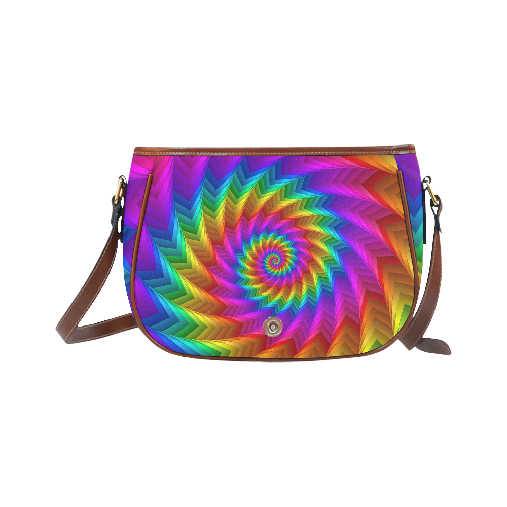 Psychedelic Rainbow Spiral Fractal Saddle Bag/Large (Model 1649)
