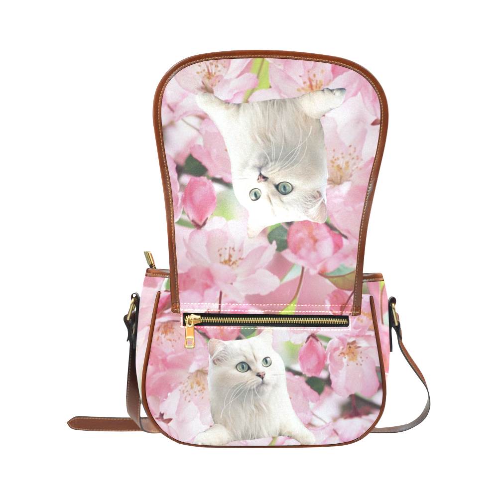 Cat and Flowers Saddle Bag/Large (Model 1649)
