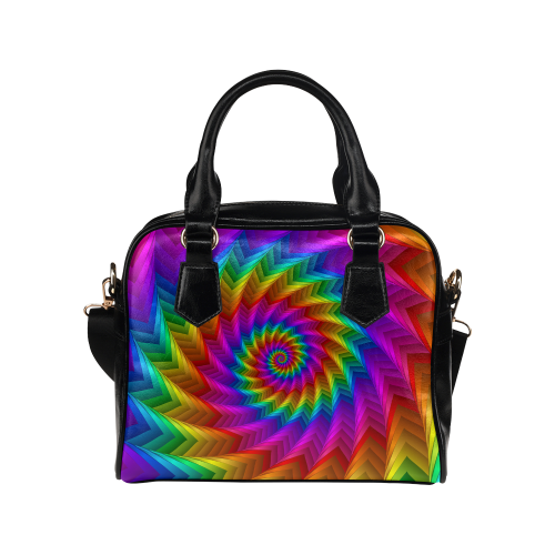 Psychedelic Rainbow Spiral Fractal Shoulder Handbag (Model 1634)