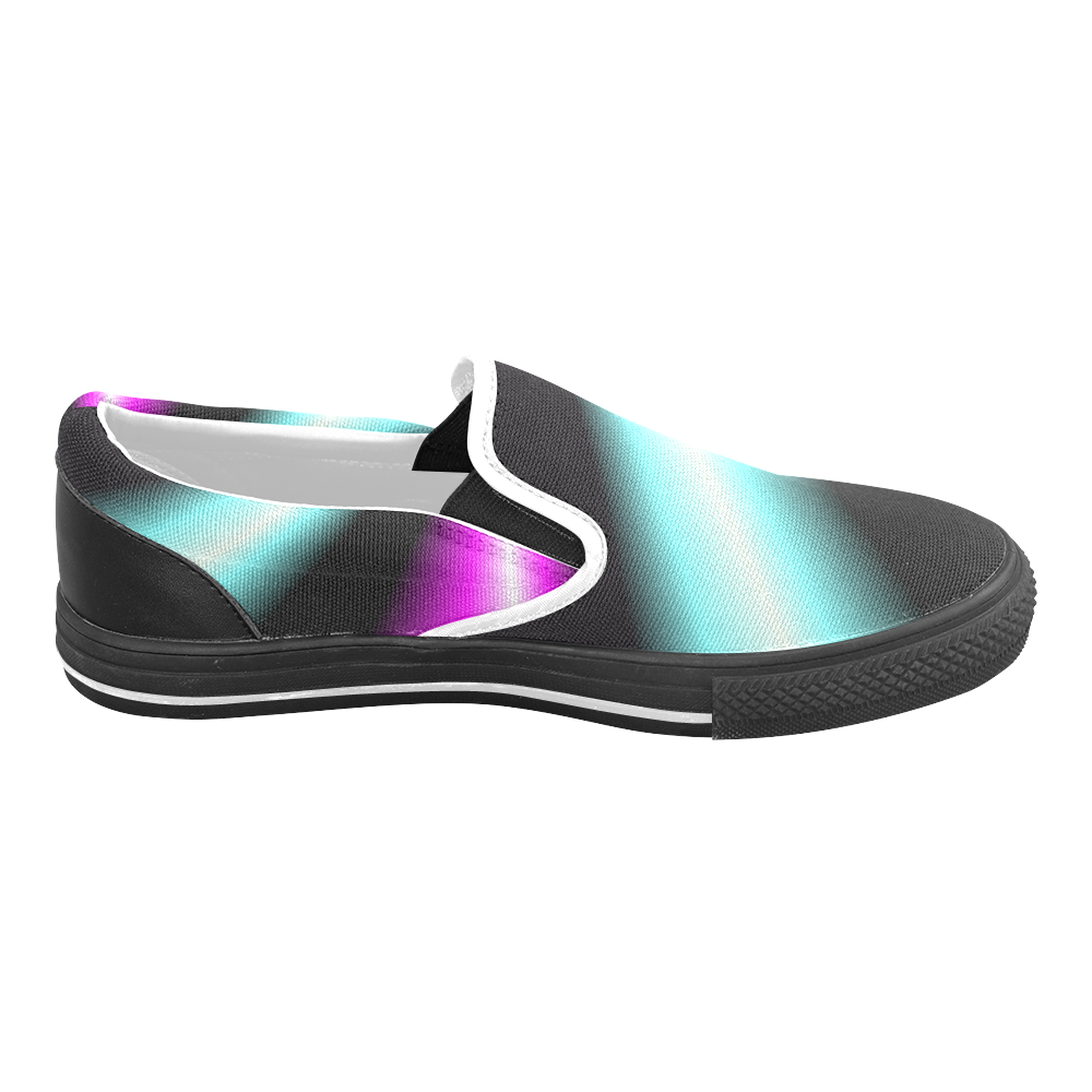 Turquoise and Fuchsia Spotlights in the Night Men's Slip-on Canvas Shoes (Model 019)