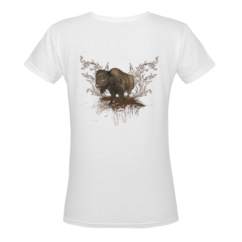 The bison Women's Deep V-neck T-shirt (Model T19)