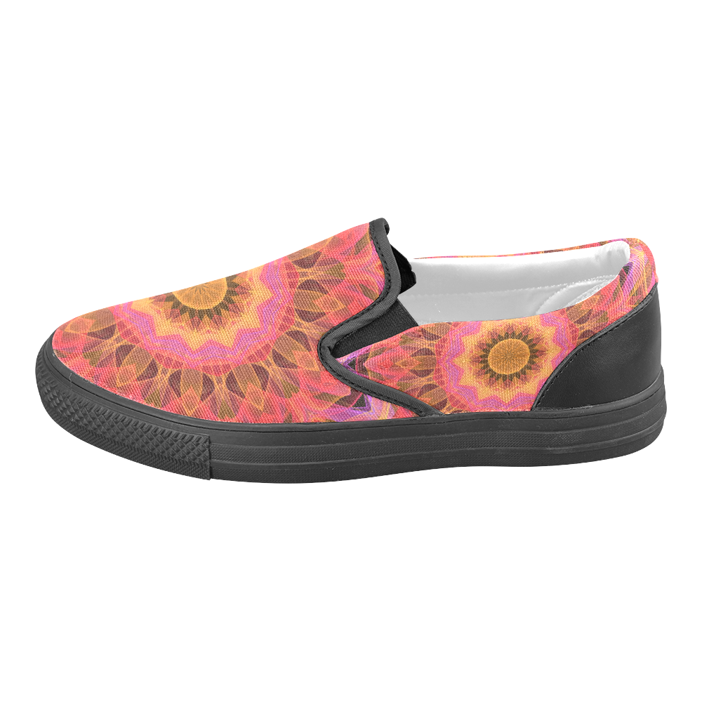 Abstract Peach Violet Mandala Ribbon Candy Lace Women's Unusual Slip-on Canvas Shoes (Model 019)