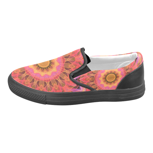 Abstract Peach Violet Mandala Ribbon Candy Lace Women's Unusual Slip-on Canvas Shoes (Model 019)