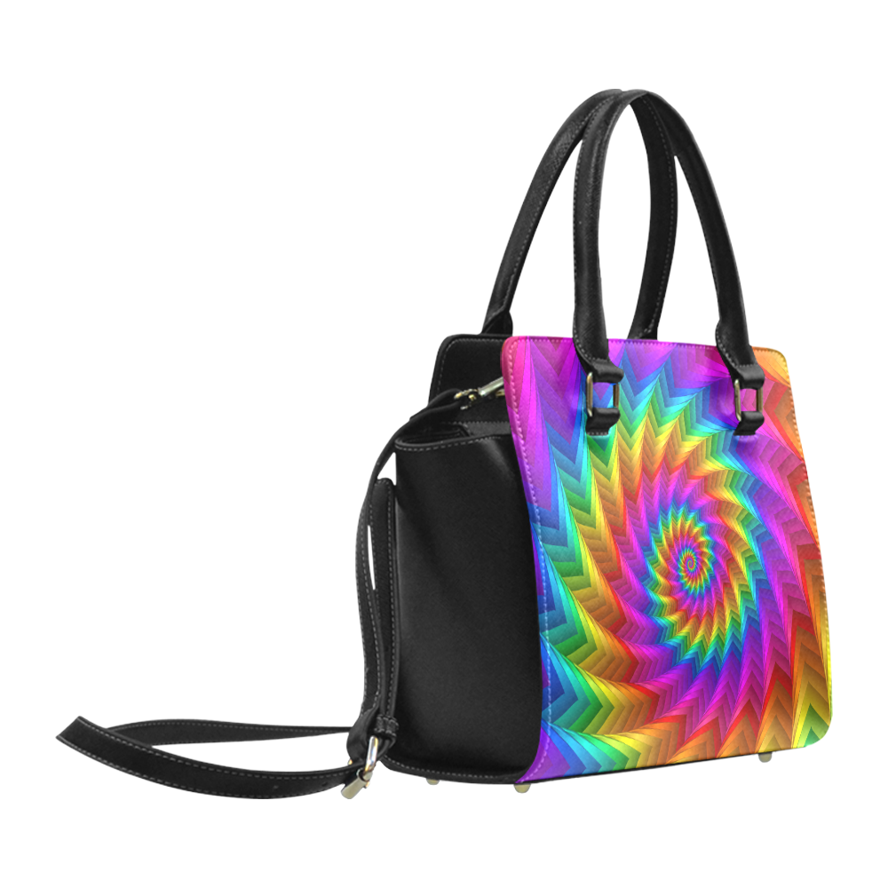 Psychedelic Rainbow Spiral Fractal Classic Shoulder Handbag (Model 1653)