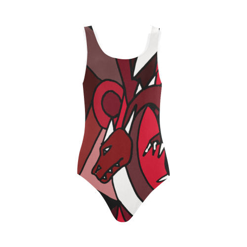 Cool Red Dragon Art Vest One Piece Swimsuit (Model S04)