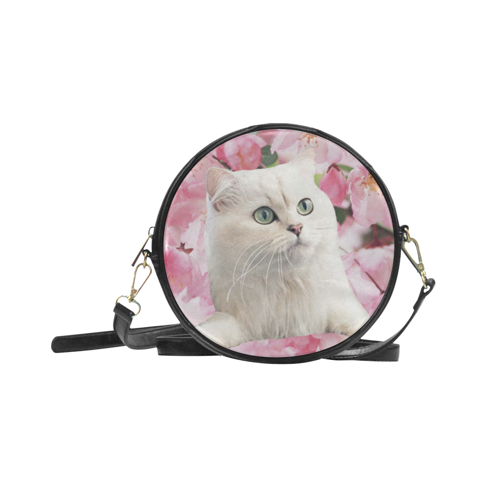 Cat and Flowers Round Sling Bag (Model 1647)