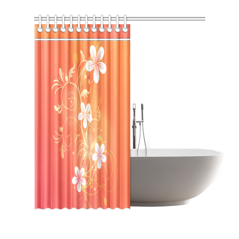 Florals and Flourishes on Gradient Orange Shower Curtain 72"x72"