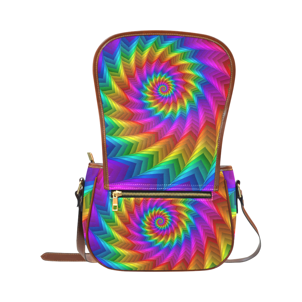 Psychedelic Rainbow Spiral Fractal Saddle Bag/Large (Model 1649)