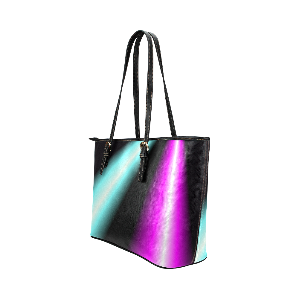 Turquoise and Fuchsia Spotlights in the Night Leather Tote Bag/Small (Model 1651)