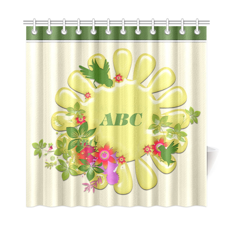 Shiny Sun Flower with Birds & Botanical MONOGRAM and ANY COLOR BACKGROUND Shower Curtain 72"x72"