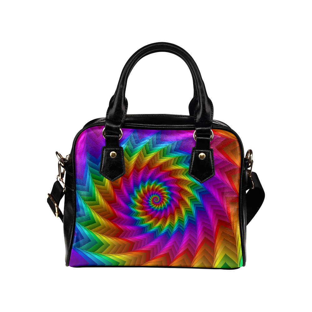 Psychedelic Rainbow Spiral Fractal Shoulder Handbag (Model 1634)