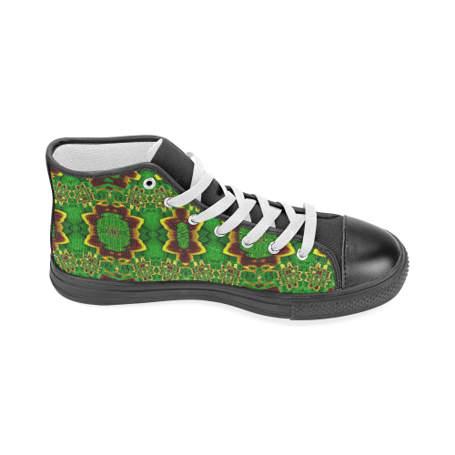 golden flowers in the green soft and silky Men’s Classic High Top Canvas Shoes (Model 017)