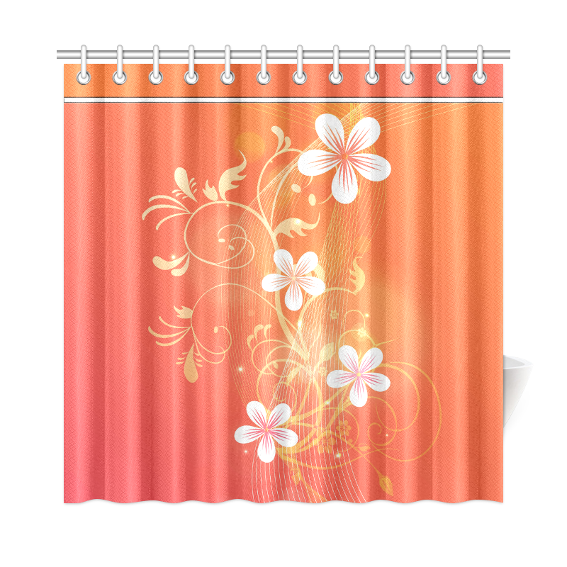 Florals and Flourishes on Gradient Orange Shower Curtain 72"x72"