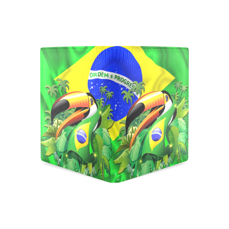 Brazil Flag with Toco Toucan Men's Leather Wallet (Model 1612)