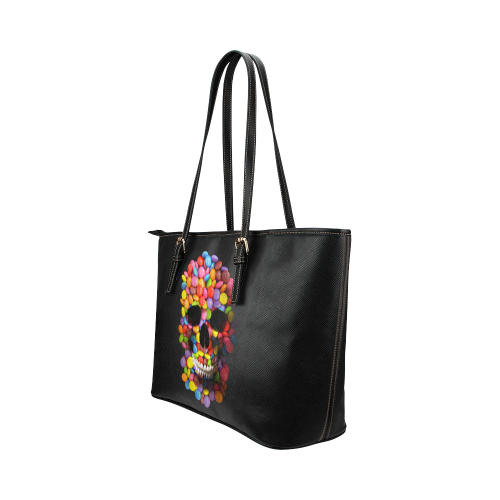 Halloween Candy Sugar Skull Leather Tote Bag/Large (Model 1651)
