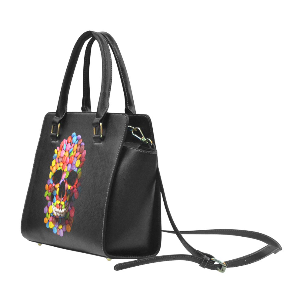 Halloween Candy Sugar Skull Rivet Shoulder Handbag (Model 1645)