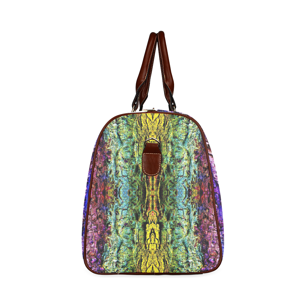 Abstract, Yellow Green, Purple, Tree Trunk Waterproof Travel Bag/Large (Model 1639)