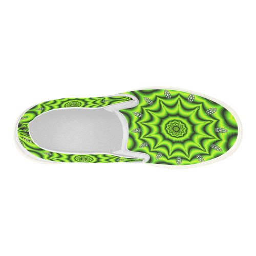 Spring Lime Green Garden Mandala, Abstract Spirals Women's Slip-on Canvas Shoes (Model 019)
