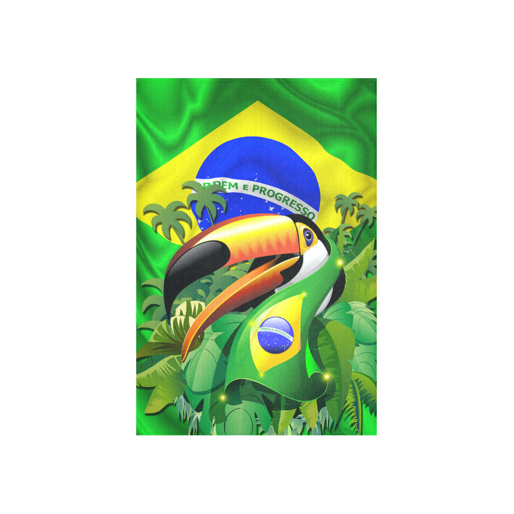 Brazil Flag with Toco Toucan Cotton Linen Wall Tapestry 40"x 60"
