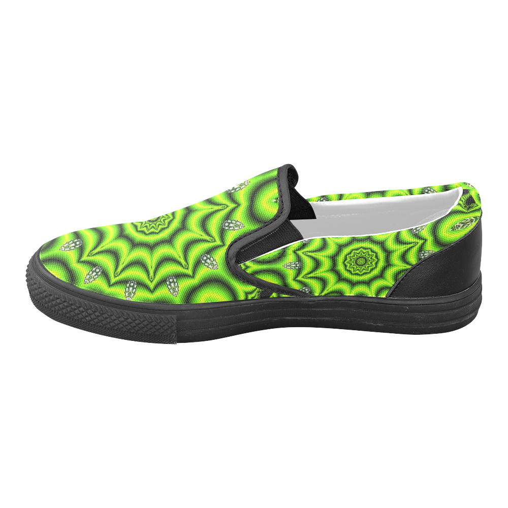 Spring Lime Green Garden Mandala, Abstract Spirals Women's Unusual Slip-on Canvas Shoes (Model 019)