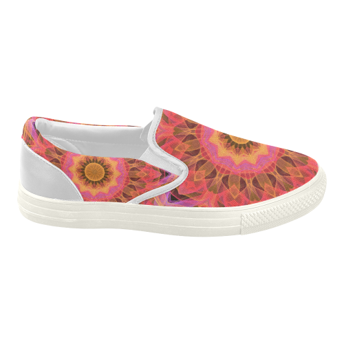 Abstract Peach Violet Mandala Ribbon Candy Lace Women's Slip-on Canvas Shoes (Model 019)