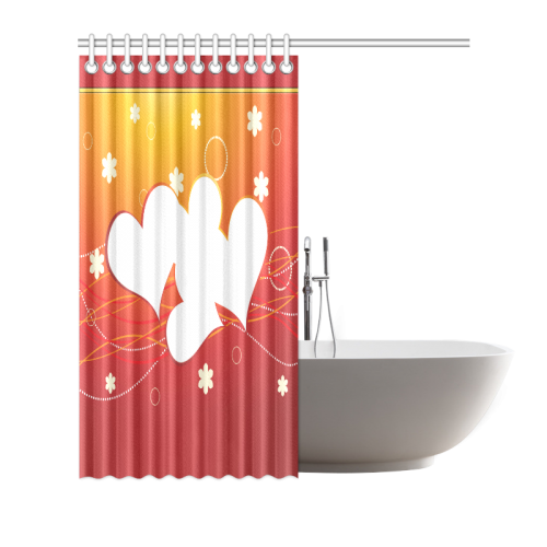 White Hearts Red to Gold Gradient Shower Curtain 72"x72"