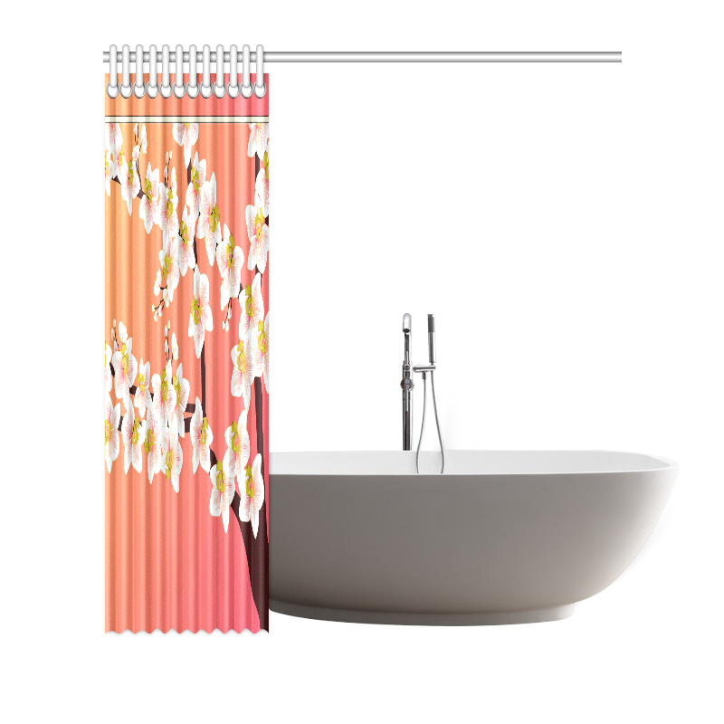 White Plumeria on Pink & Salmon Backgro Shower Curtain 72"x72"