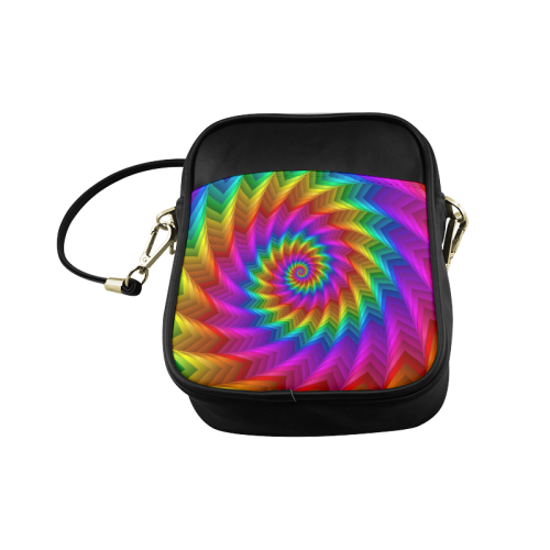 Psychedelic Rainbow Spiral Fractal Sling Bag (Model 1627)