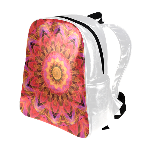 Abstract Peach Violet Mandala Ribbon Candy Lace Multi-Pockets Backpack (Model 1636)