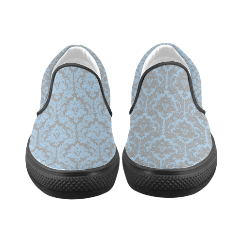 autumn fall colors grey blue damask Women's Unusual Slip-on Canvas Shoes (Model 019)