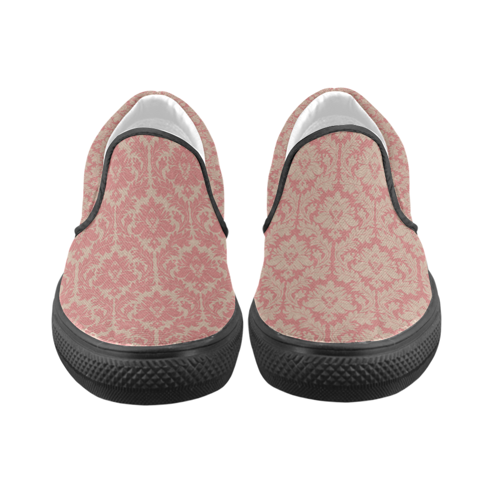 fall colors red pink beige damask Women's Unusual Slip-on Canvas Shoes (Model 019)