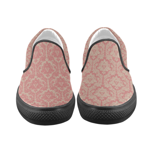 fall colors red pink beige damask Women's Unusual Slip-on Canvas Shoes (Model 019)