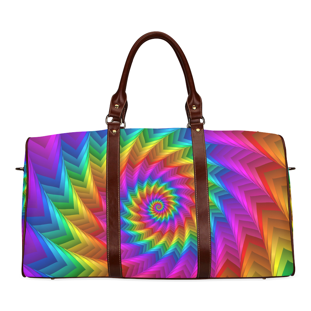 Psychedelic Rainbow Spiral Fractal Waterproof Travel Bag/Large (Model 1639)