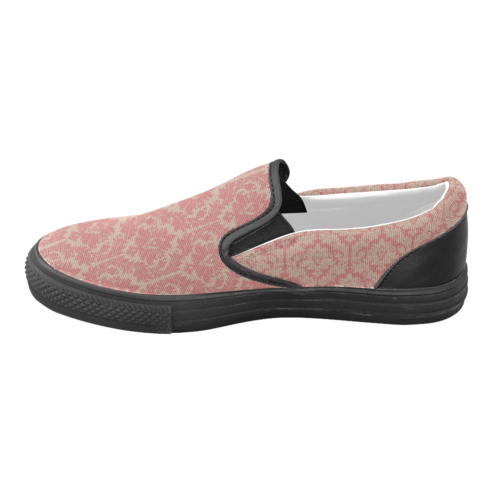 fall colors red pink beige damask Women's Unusual Slip-on Canvas Shoes (Model 019)