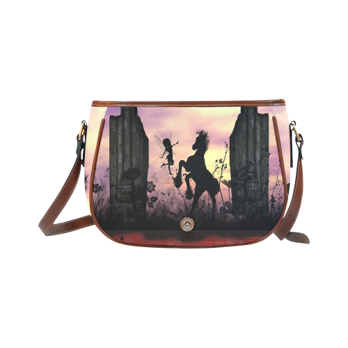 Wonderful fairy with foal in the sunset Saddle Bag/Small (Model 1649) Full Customization
