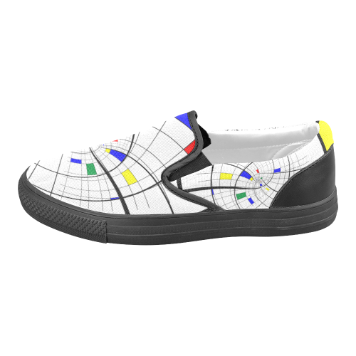 Swirl Grid with Colors Red Blue Green Yellow Women's Unusual Slip-on Canvas Shoes (Model 019)