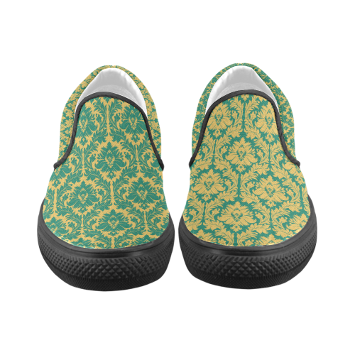 autumn fall green mustard yellow damask Women's Unusual Slip-on Canvas Shoes (Model 019)