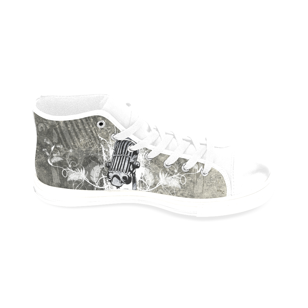Music, microphone on vintage background Men’s Classic High Top Canvas Shoes /Large Size (Model 017)