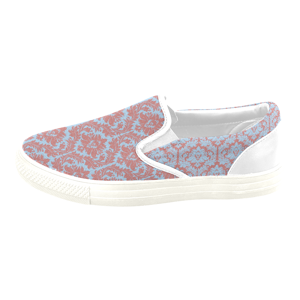 autumn fall pink red blue damask pattern Women's Unusual Slip-on Canvas Shoes (Model 019)