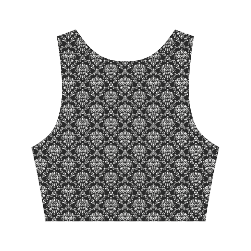 Black and White Damask Women's Crop Top (Model T42)